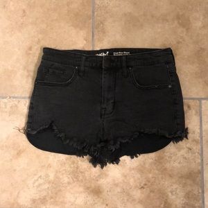 Distressed black high rise jean shorts
